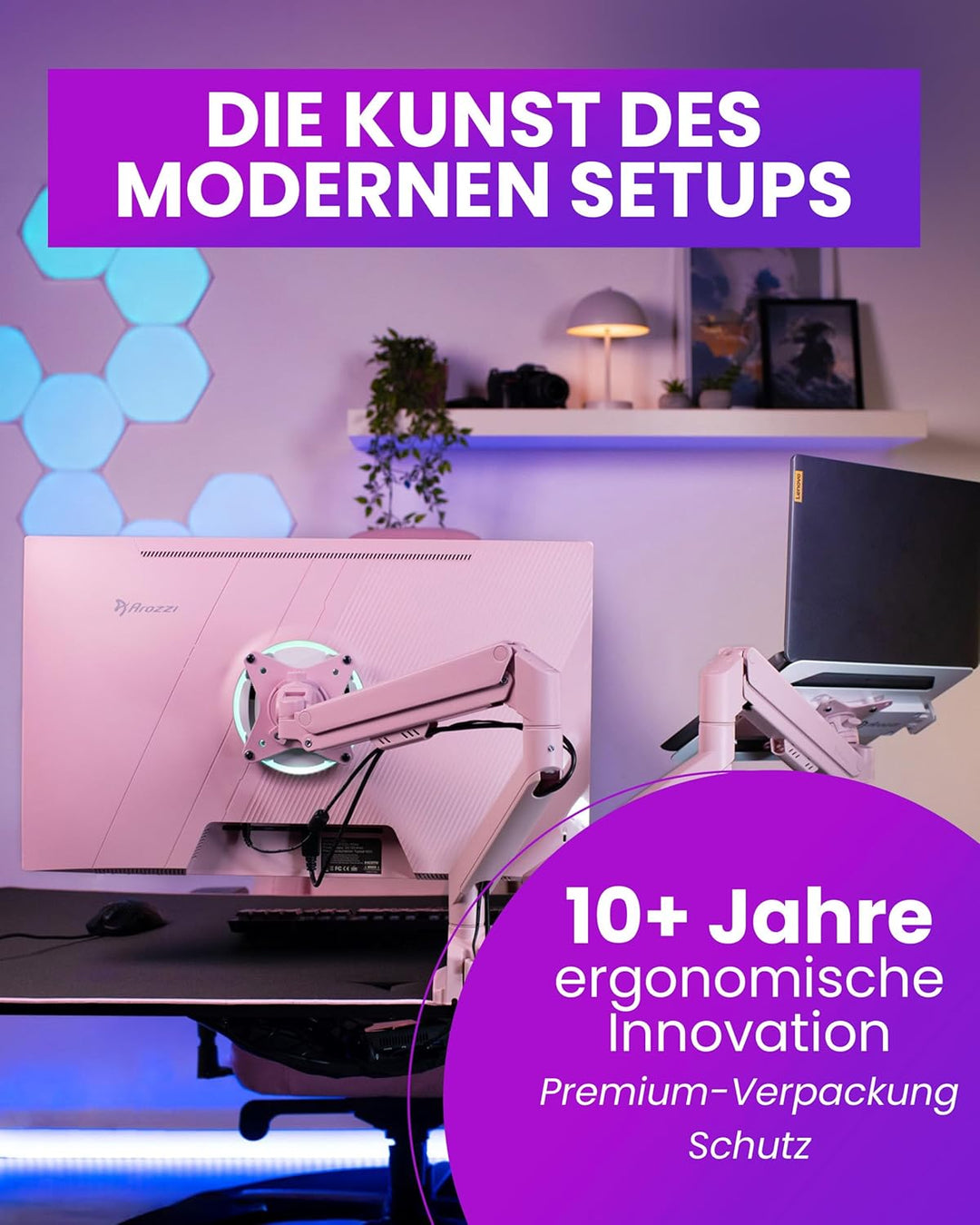 Arozzi Alzare Neo Duo Monitorarm mit Gasfeder - 2 Arme, für 43–86 cm Monitore, VESA 75/100, 360° dre
