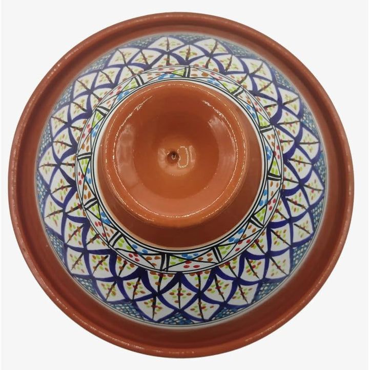 Tajine Terracotta-Topf, dekoriert, ethnisch-marokkanisch-tunesische Teller, Durchmesser 32 cm