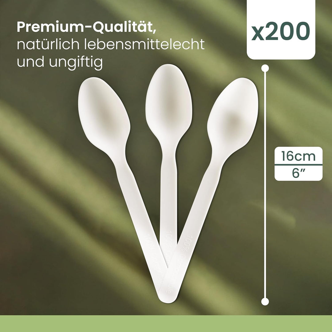 HAAGO - 200 Löffel Besteck Set - Wiederverwendbares, spülmaschinenfestes Hochleistungsbesteck für Pa