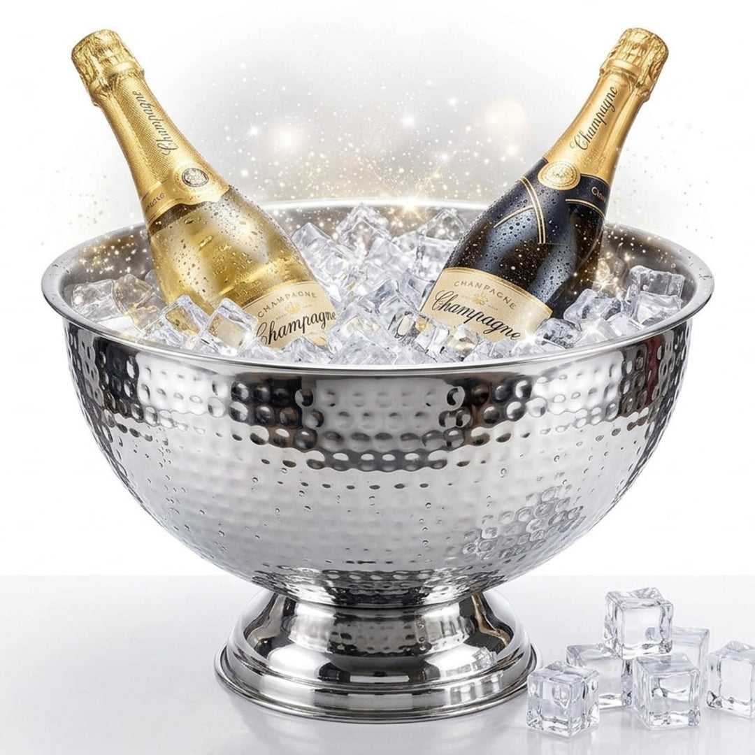Bourgogne | Champagnerschale aus Edelstahl | Spiegelpoliert & Hammerschlag | Grosser Sektkühler Ø 40
