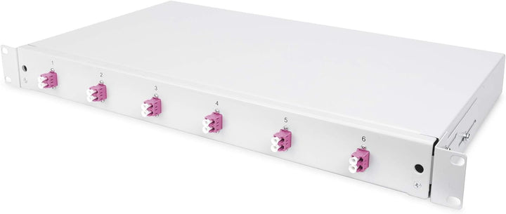 DIGITUS LWL Spleissbox 6 Kupplungen - LC - OM4 - 1HE - 19-Zoll - Multi-Mode Duplex - Mit Spleiss-Kas