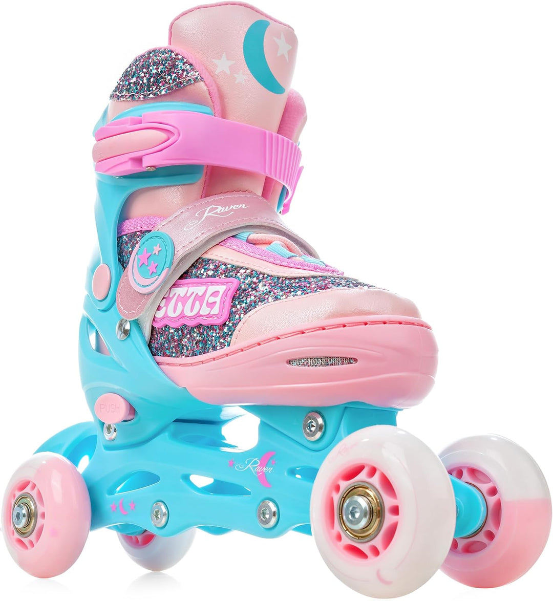 RAVEN 3in1 Inline Skates Triskates Rollschuhe Inliner für Kinder Mädchen verstellbar mit LED Leuchtr