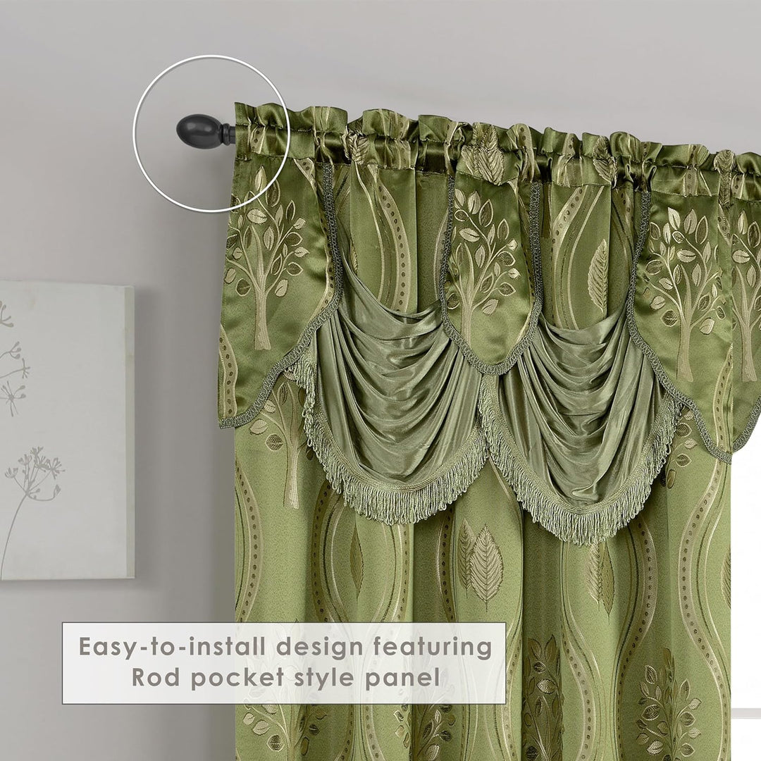 Elegant Comfort Aurora Vorhang-Set, Jacquard-Optik, mit angenähtem Volant, 137,2 x 213,4 cm, Salbei,