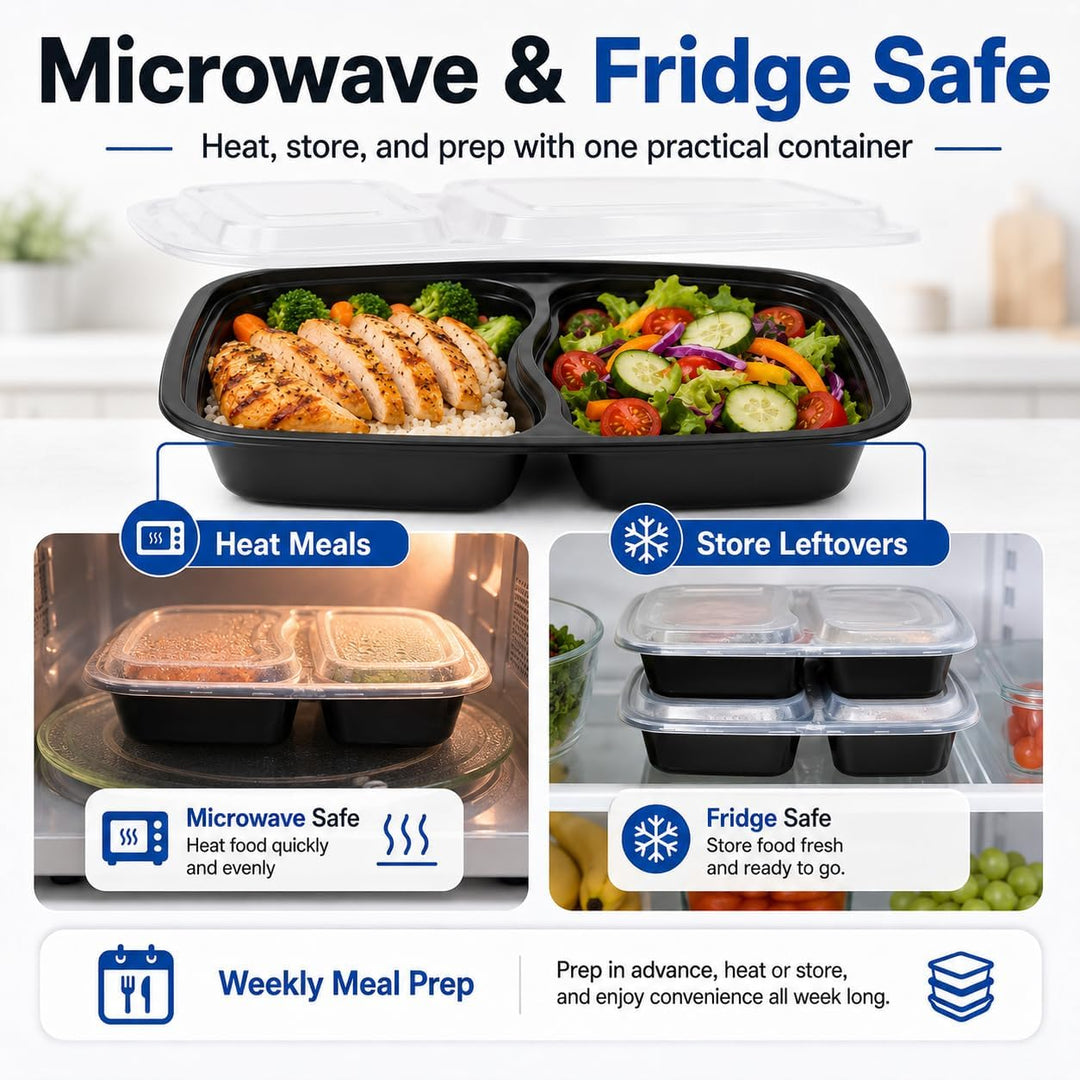 AKOLAFE 25 Stück Meal Prep Boxen 1000ml 35oz Mealprepboxen 2 Fächer Mehrweg Meal Prep Container mit