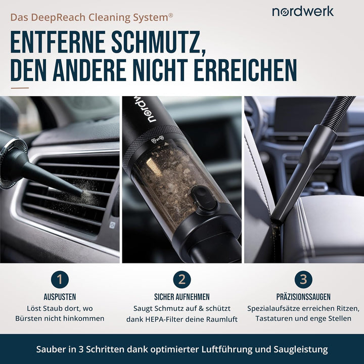 Akku Handstaubsauger Nordwind NEO für Auto &amp; Haushalt, kabellos | starker Mini Staubsauger mit DeepR