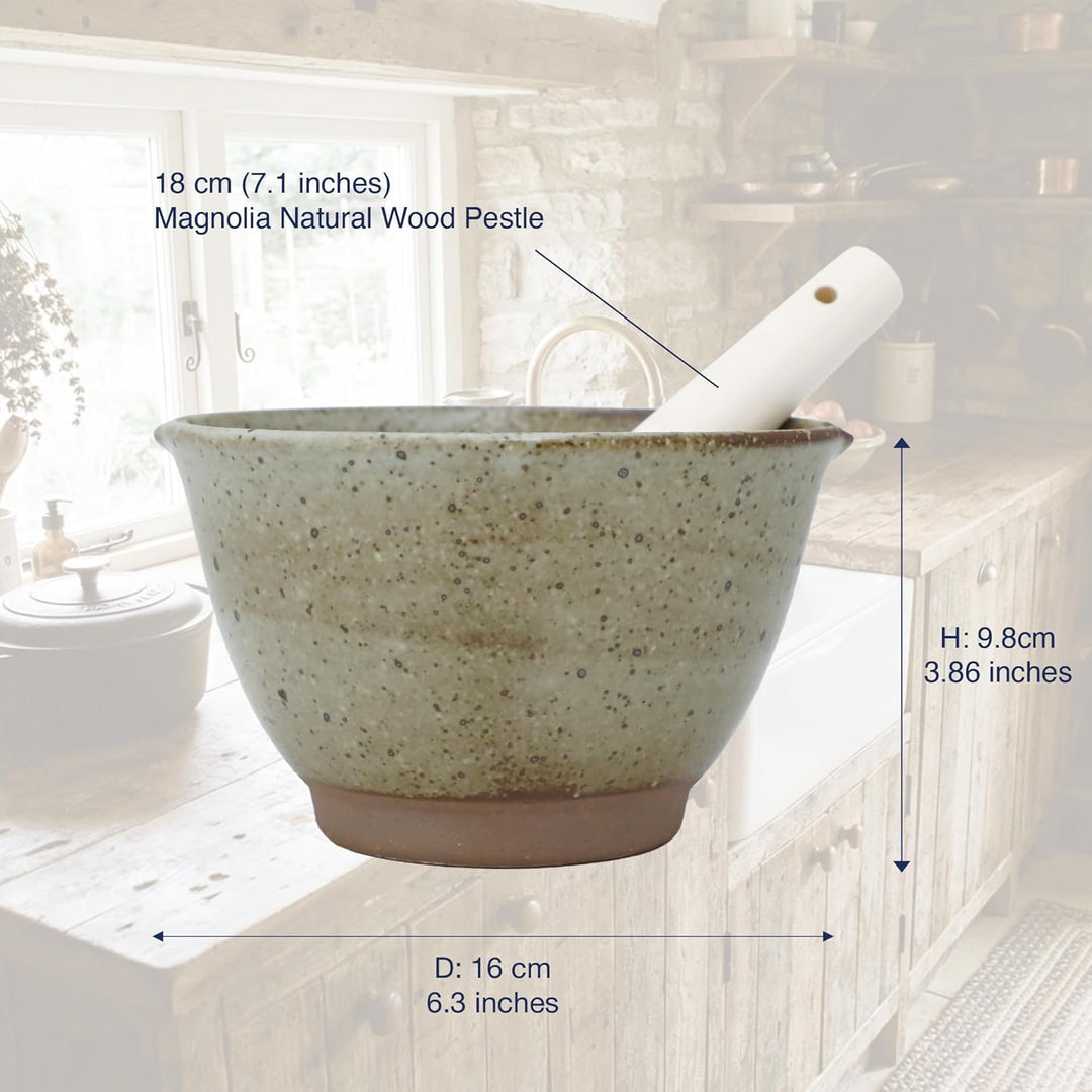 Asayu Japanische Keramik-Mörserschale in Grau mit Holzstössel 160 mm, Hergestellt in Japan, Spülmasc
