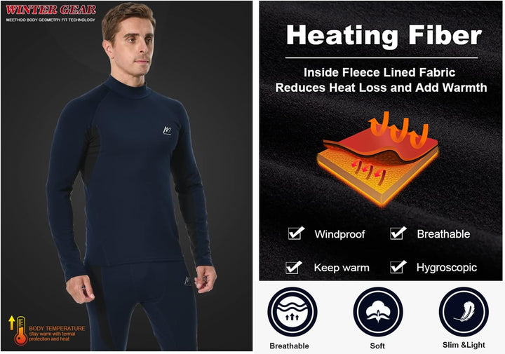 MeetHoo Thermounterwäsche Herren, Funktionsunterwäsche mit Rollkragen Skiunterwäsche Winter Thermowä