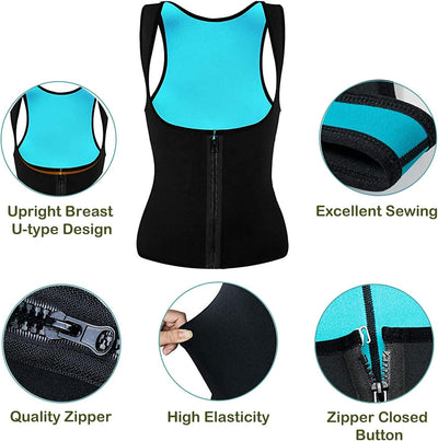 Damen Sauna Effekt Anzug Taille Trainer Weste Zipper Abnehmen Neopren Korsett Fitness Shapewear Komp