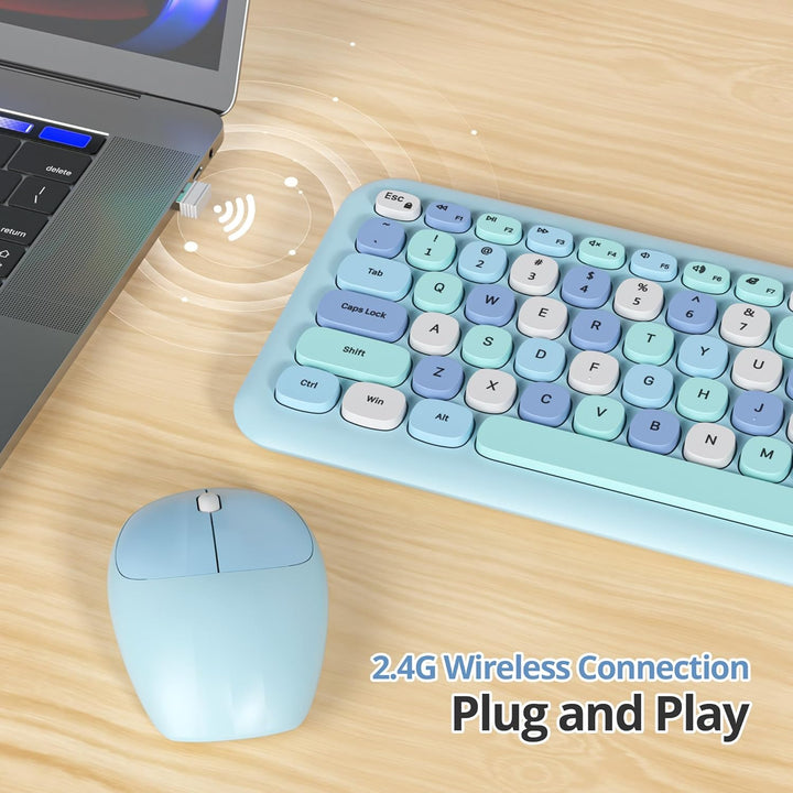 SOLIDEE Buntes kabellose Tastatur und Maus-Kombination,2.4GHz Retro Schreibmaschine Tastatur,104 Tas