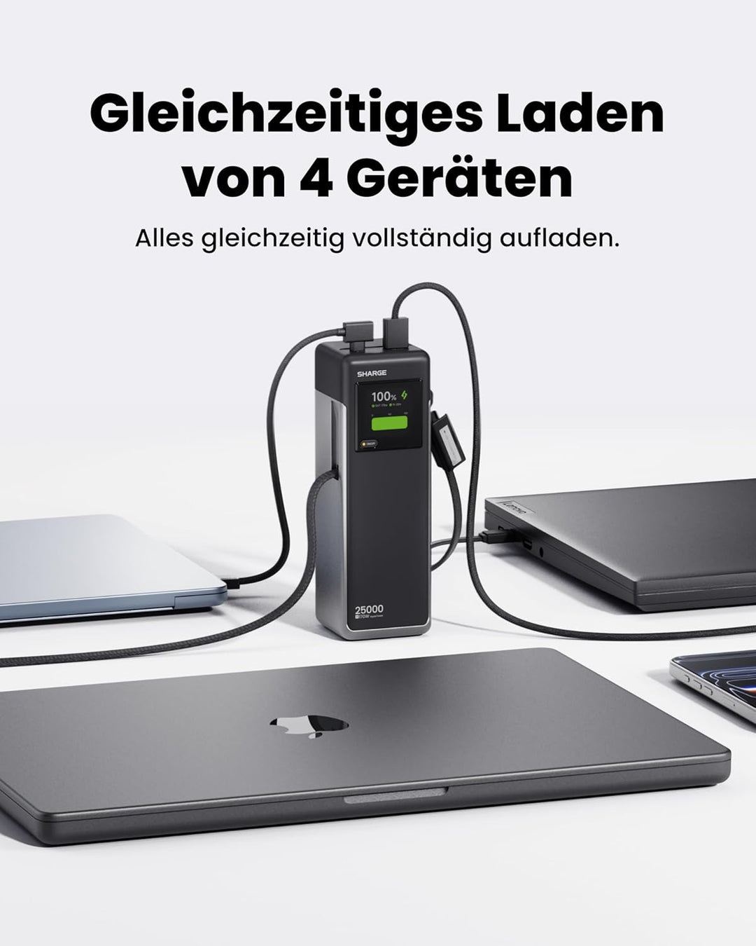 sharge Laptop Powerbank 170W, HyperTower 170 Schnellladegerät Tragbare Power Bank 25000mAh mit 4 Ans