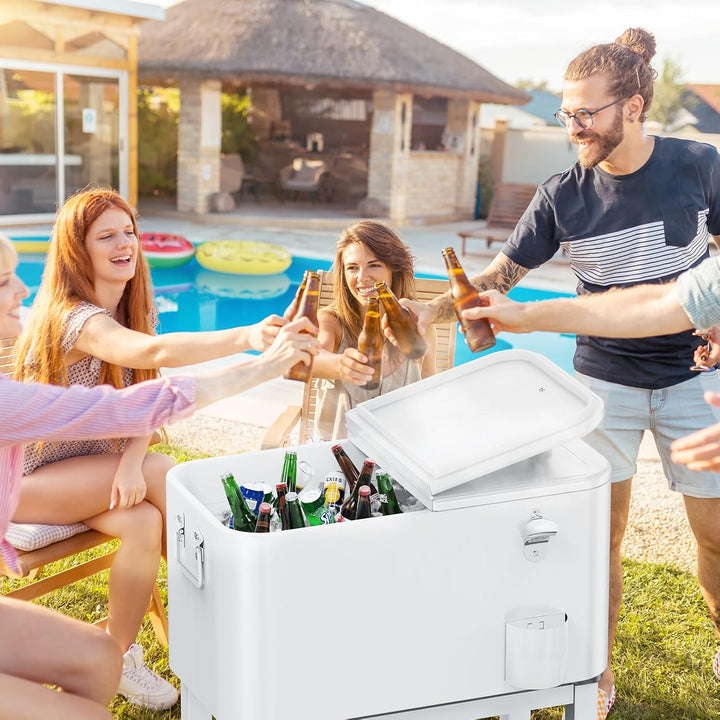 Bonnlo 57L Servierwagen mit Rollen, Beistellwagen, Patio-Kühlwagen, Kühlbox, Getränkekühler mit Flas