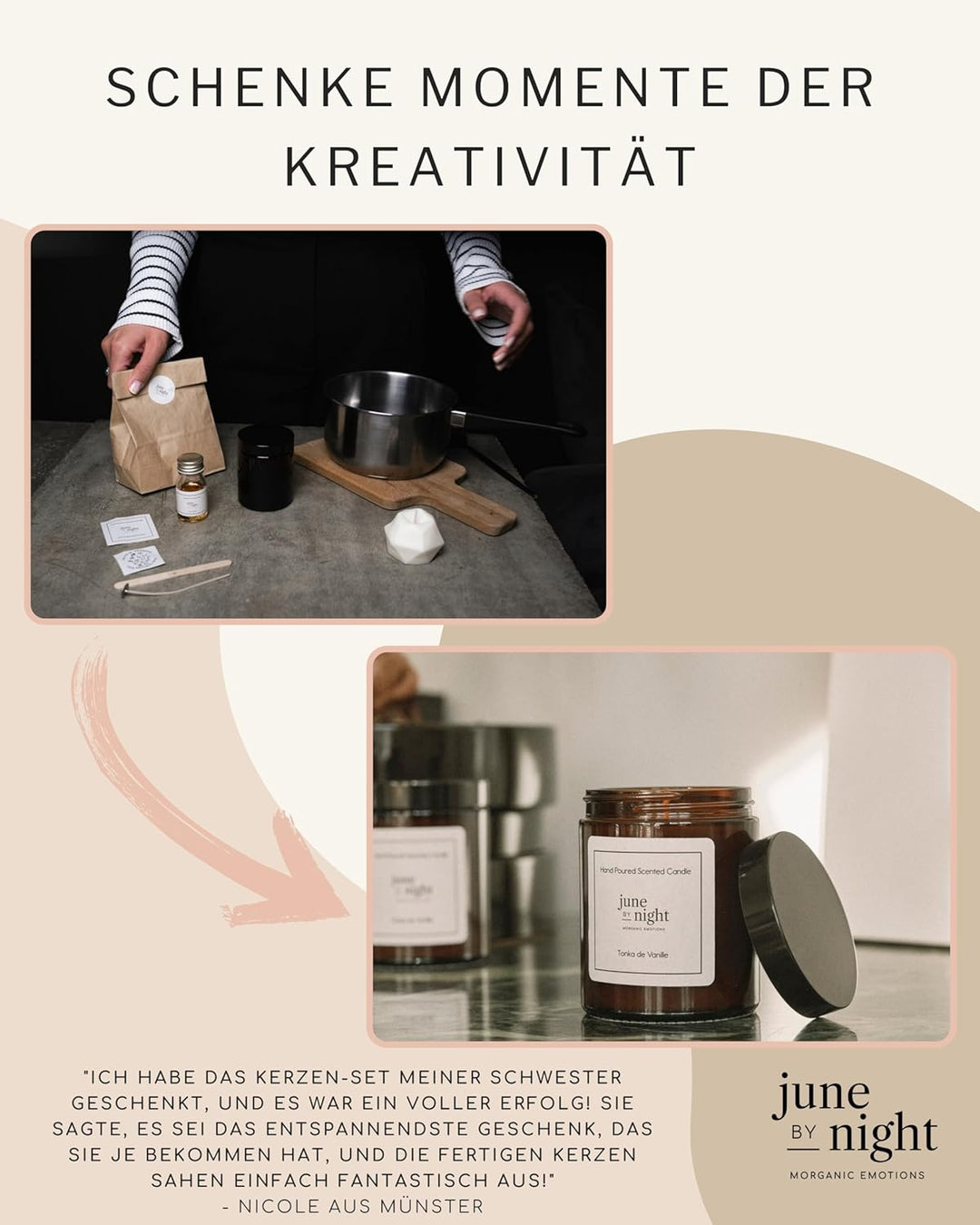 juneBYnight DIY Duftkerzen Selber Machen Set - Kerzenherstellung Set bestehend aus Sojawachs, Duftöl