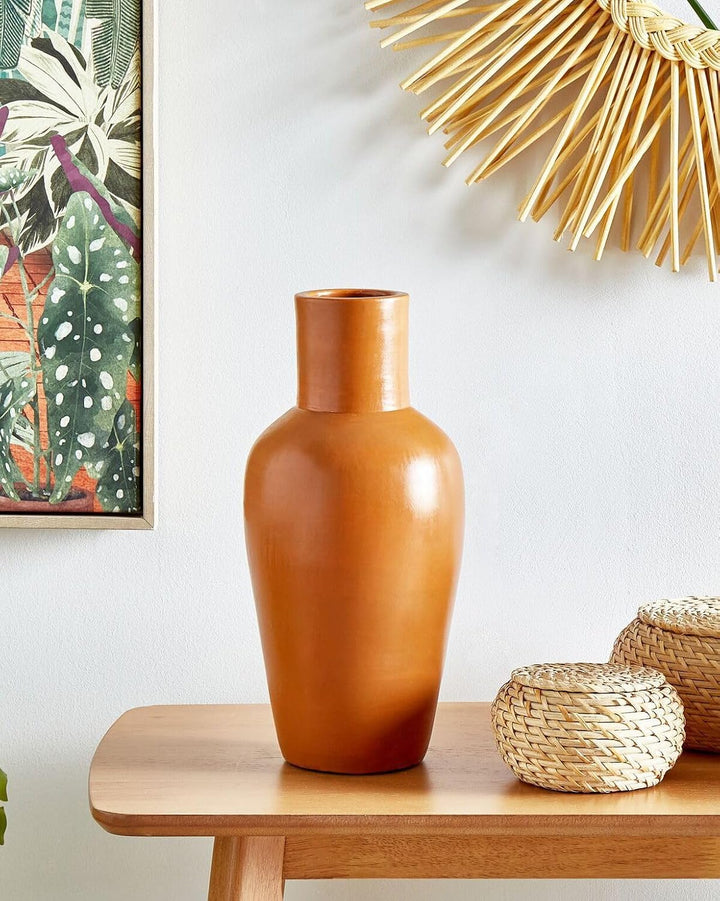 Dekorative Vase aus Terrakotta Handgefertigte Töpferei Orange Karfi