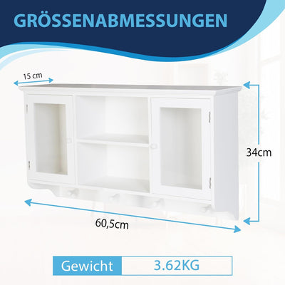 DRULINE Kleiner Hängeschrank - Kleiner Wandschrank - Wandvitrine - Küchenschrank - Badschrank - Holz