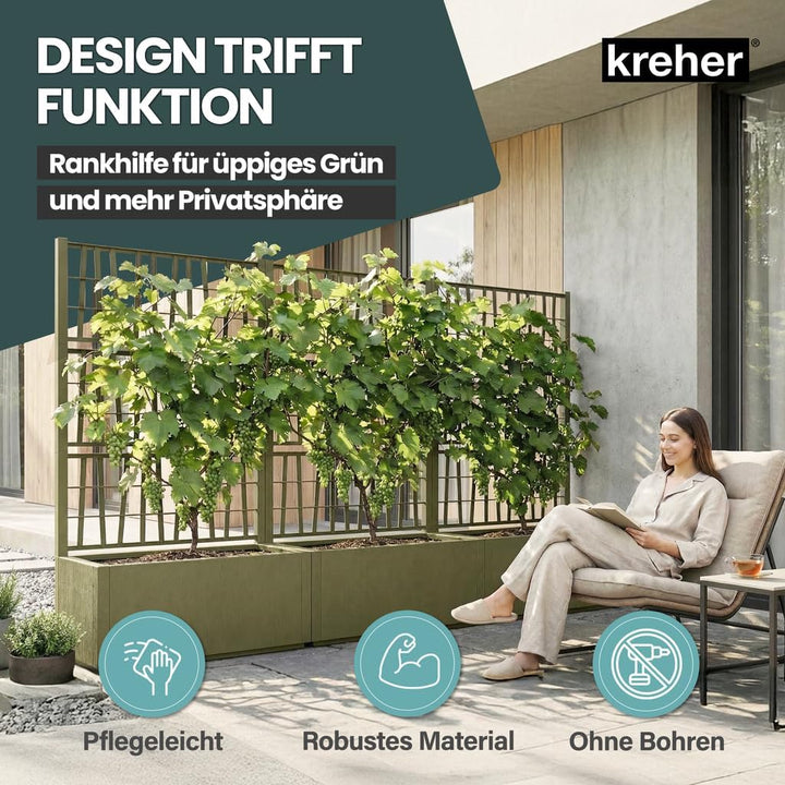 2 x Kreher® XL Rankgitter, Spalier mit Pflanzkasten aus robustem Kunststoff. Masse BxTxH in cm: 80 x