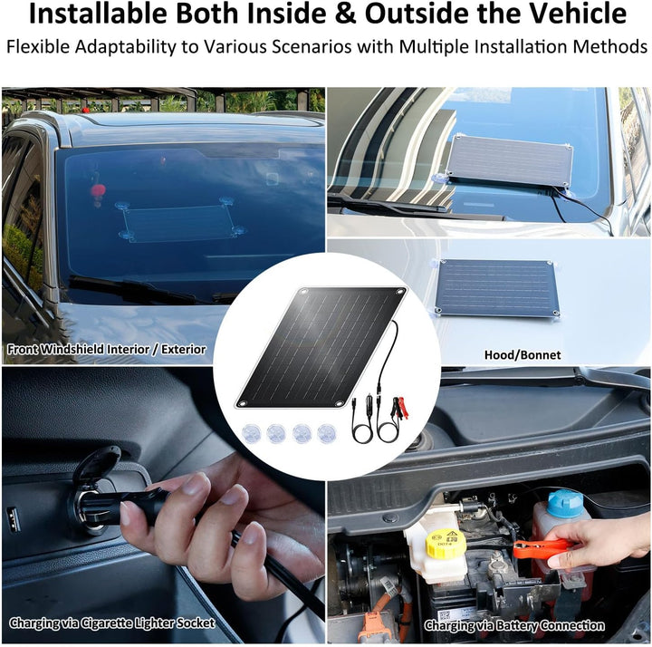Yinleader 10W Solarpanel 12V Monokristallin Tragbar mit SAE Zigarettenanzünder- & Batterieklemmen-Ad