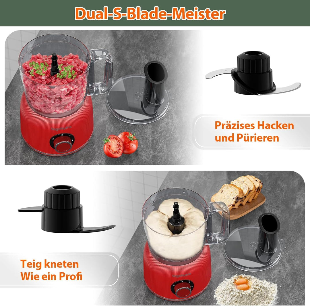1500W Küchenmaschine und Mixer Kombination, 2,5L Zerkleinerer für Fleisch, Gemüse und Teig, 2L Stand