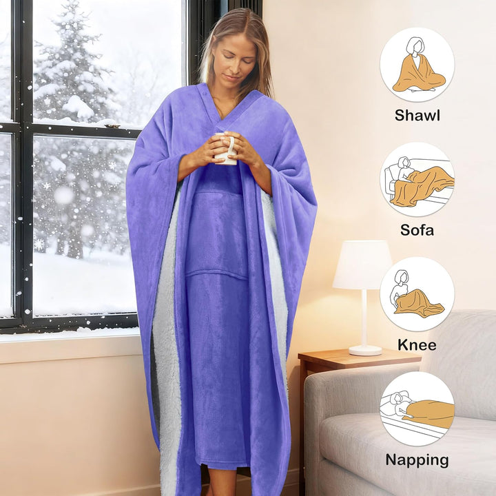 Catalonia Classy Sherpa Poncho Decke Superweiche bequeme Plüsch tragbare Fleecedecke für Erwachsene