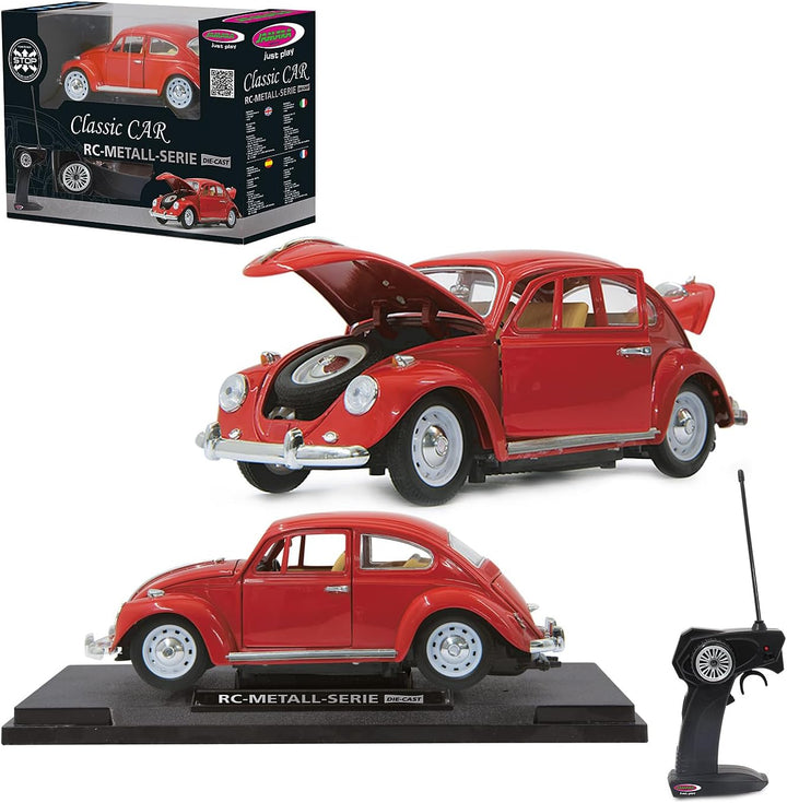 JAMARA 405110 - VW Käfer 1:18 RC Diecast 27MHz - Kultfahrzeug mit Gummi-Bereifung, öffnen von Türen,