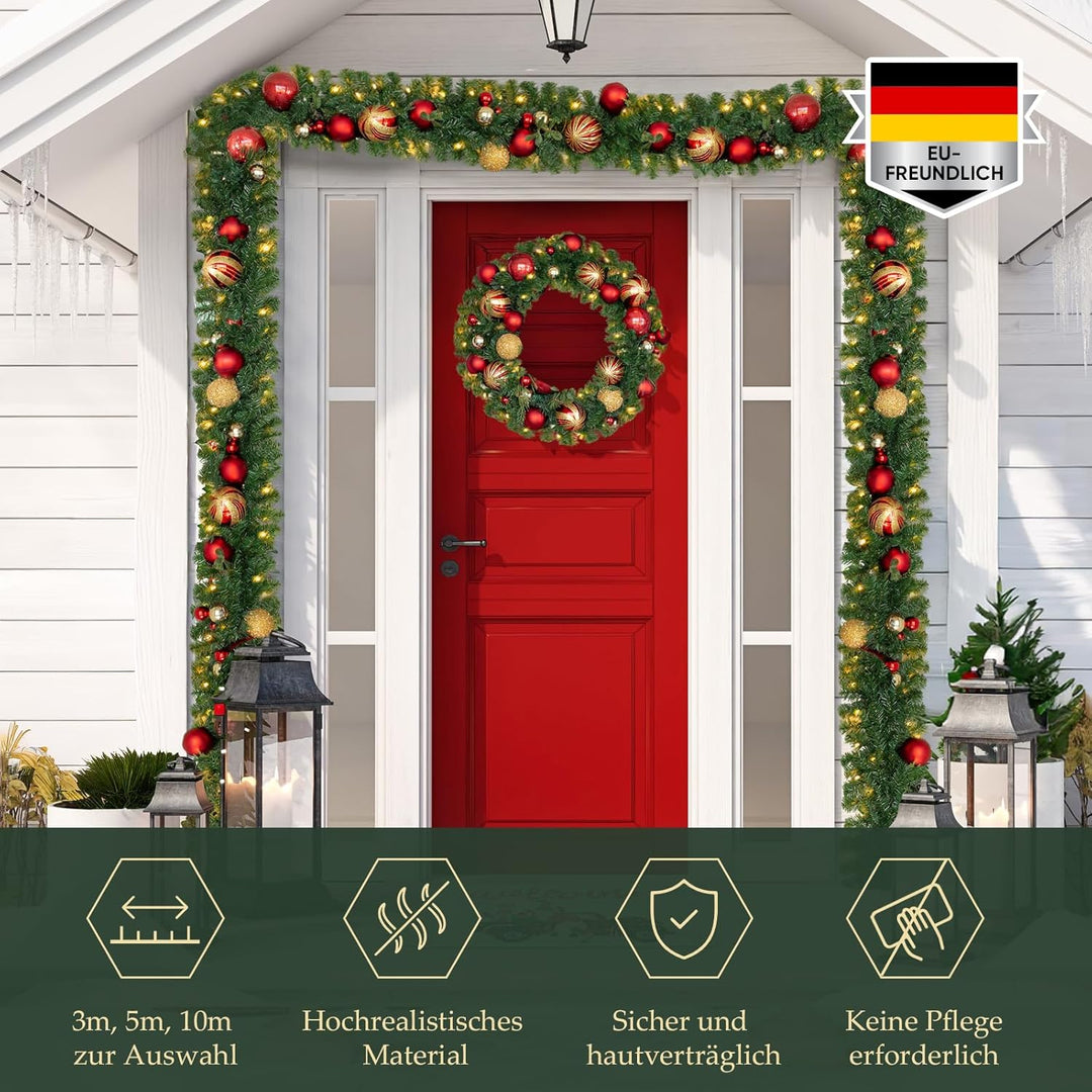 SALCAR Weihnachtsgirlande 5m mit 200 LED Beleuchtung, 31V, Künstliche Tannengirlande für Weihnachten