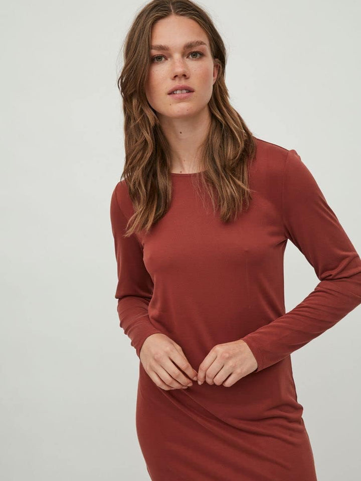 Vila Damen Vimodala O-Neck L/S Midi Su-Noos Dress XS Fired Brick, XS Fired Brick