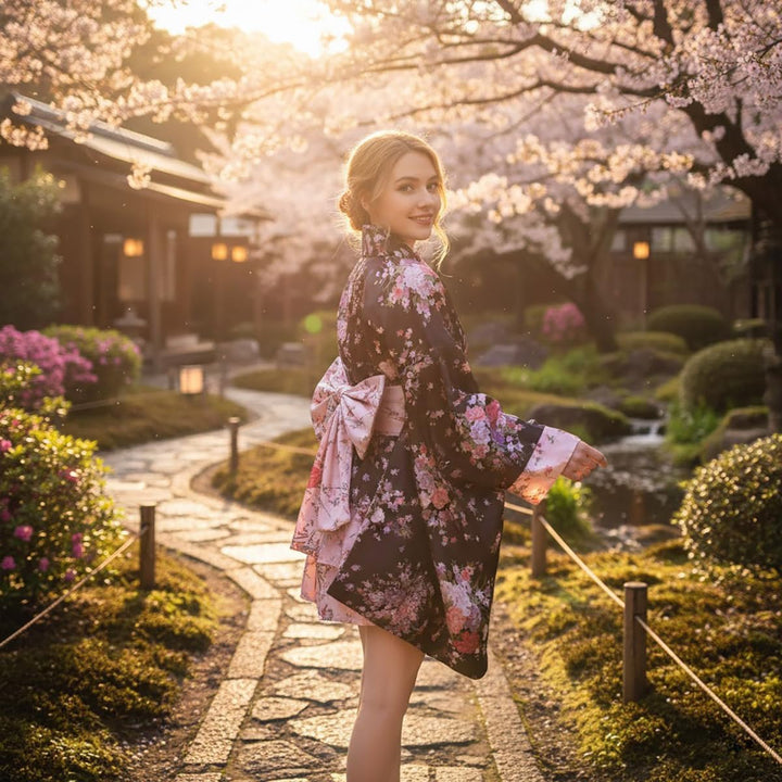 CoolChange Lolita Kimono Cosplay Kostüm mit Rüschenrock und Kimono mit weiten Ärmeln (M), M
