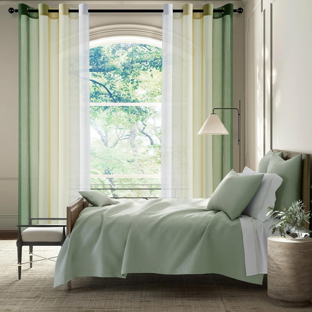 Topfinel Gardinen Wohnzimmer Modern Vorhang Grün mit Ösen Gardienen Vorhänge 240 cm Lang Gardinensch