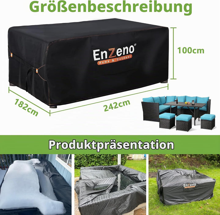 Enzeno Abdeckung Gartenmöbel Wasserdicht,242X182X100cm Gartenmöbel Abdeckplane,420D Oxford Gewebe Lo