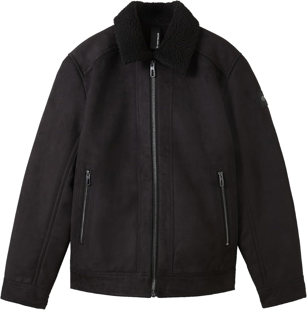 TOM TAILOR Herren Fake-Lederjacke mit Teddy-Kragen S 29999 - Black, S 29999 - Black