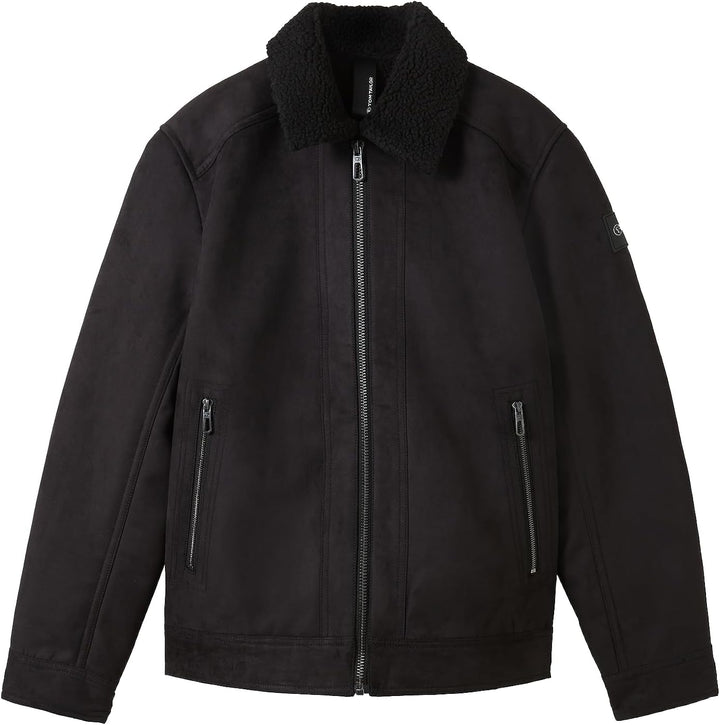 TOM TAILOR Herren Fake-Lederjacke mit Teddy-Kragen S 29999 - Black, S 29999 - Black