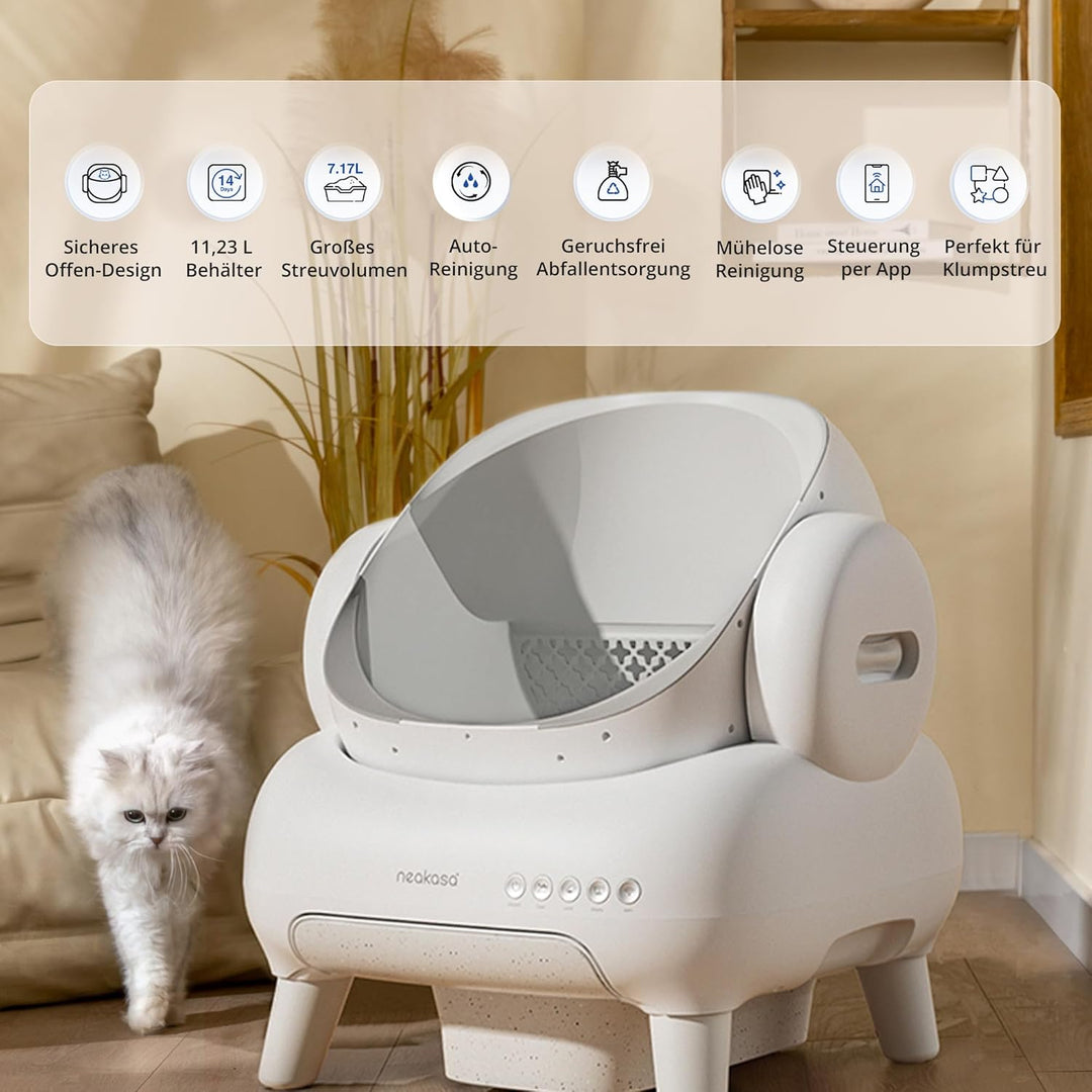 Neakasa M1 Plus Lite Selbstreinigende Katzentoilette mit offenes Design, XXL Kapazität Katzenklo, Ap