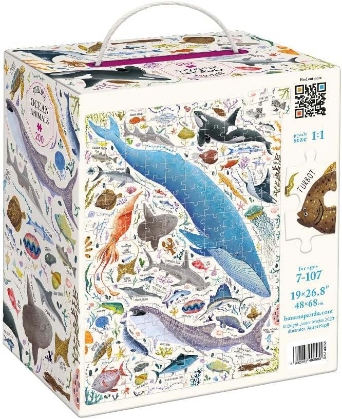 Puzzlove Ocean Animals 200 Teile Lernpuzzle für Kinder 7+, Bodenpuzzle, Meeresleben Ozeantiere (200