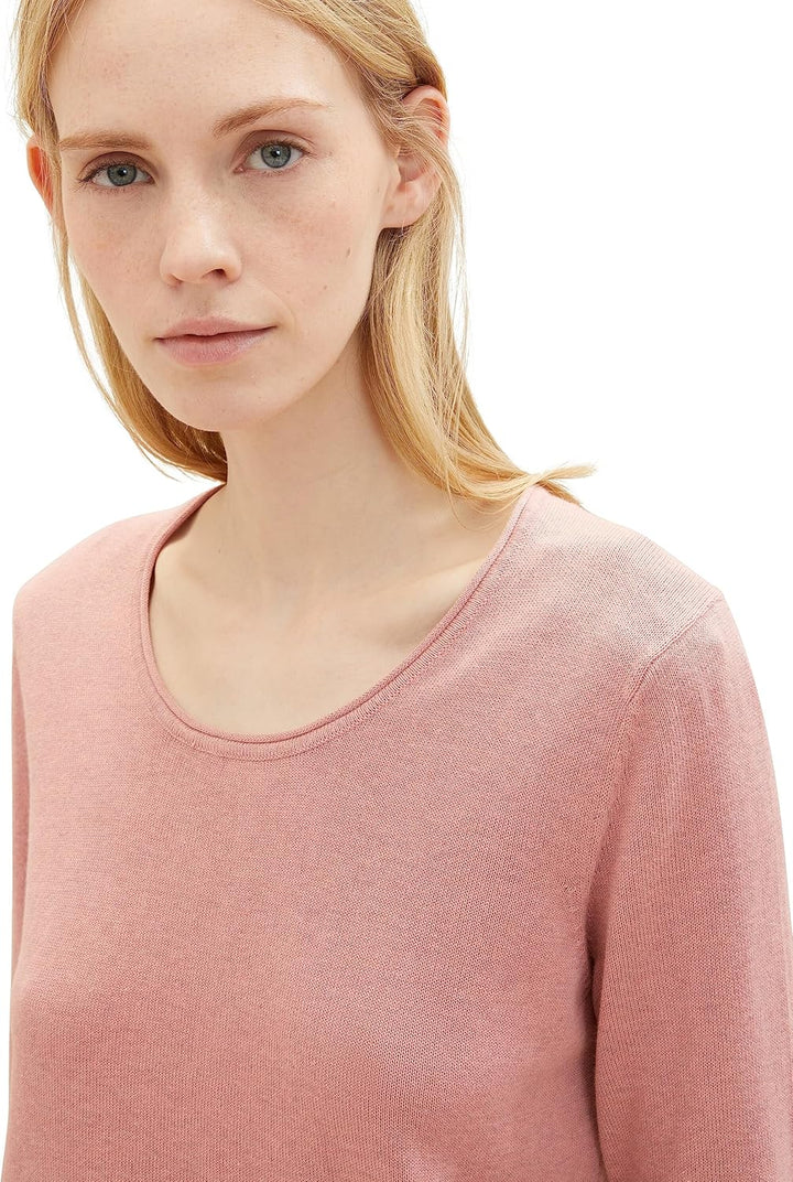 TOM TAILOR Damen Basic Pullover mit Rundhalsausschnitt XXL 24560-blush Rose Melange, XXL 24560-blush