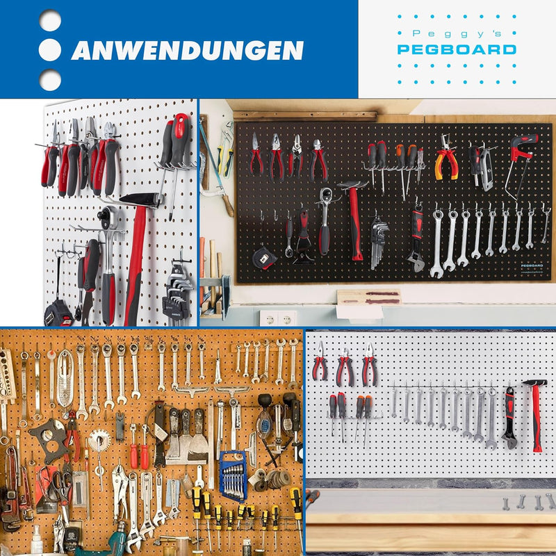 Pegboard 1 St. Werkzeugwand aus Holz (MDF) 120 x 60 x 0,5 cm - Lochung Ø7 mm Lochabstand 25,4 mm - s