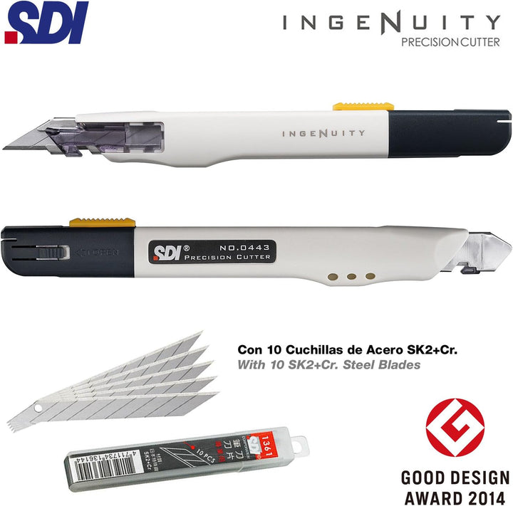 SDI - Pack Sicherheits Cutter Professionel Hohe Präzision SDI Ingenuity mit 10 Ersatzklingen Stahl S