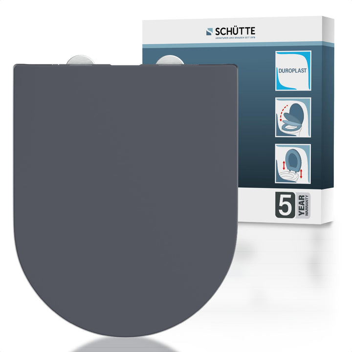SCHÜTTE D-Form WC-Sitz mit Absenkautomatik, Abnehmbarer Klodeckel aus bruchsicherem Duroplast, DIY M