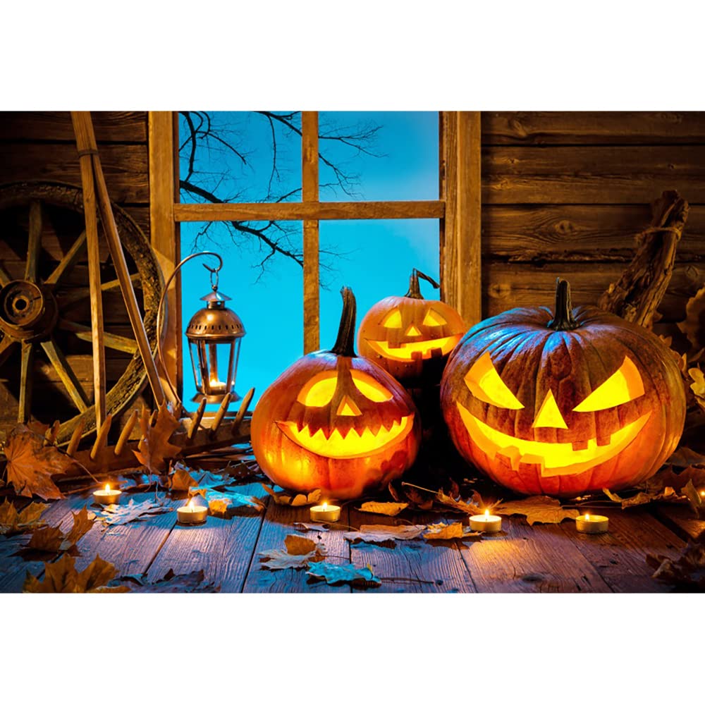 Aoihrraan 3x2m Böse Kürbis Laterne Hintergrund Holz Haus Fenster Rad Kerze Ahorn Blatt Halloween Fot