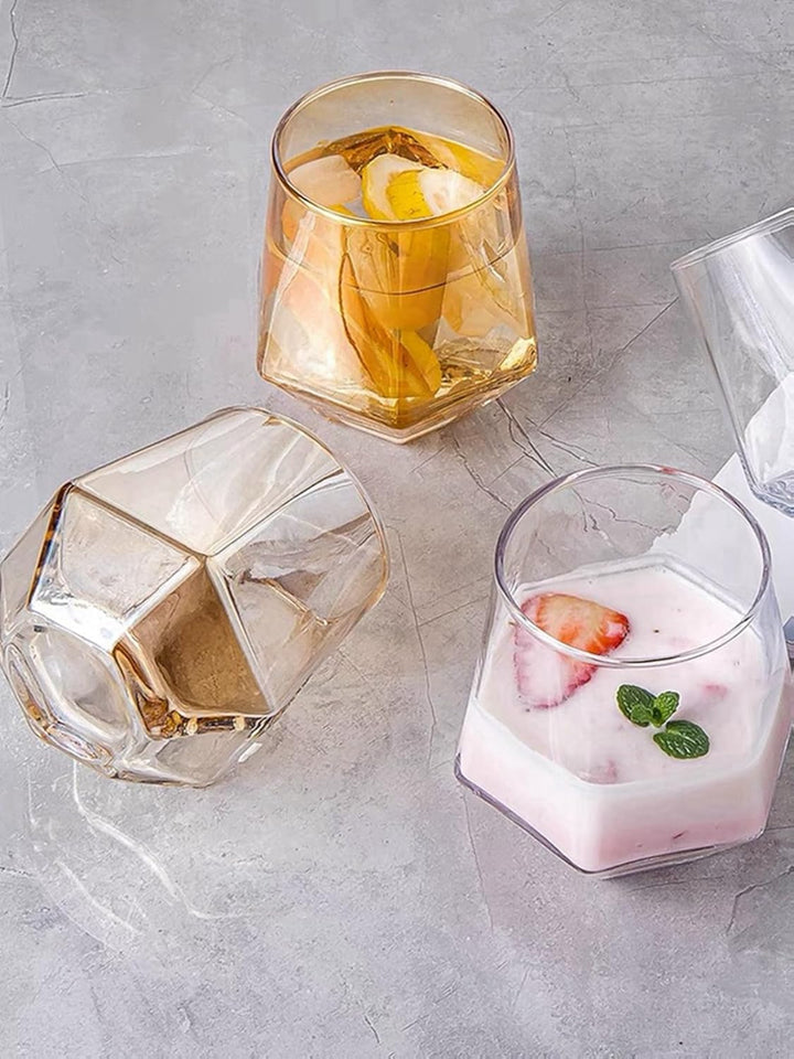 300ml Diamant Whiskey Gläser 4/6 Set, Klar Geometrisch Modisch Wasser Saft Tumbler Gekippt Scotch Gl