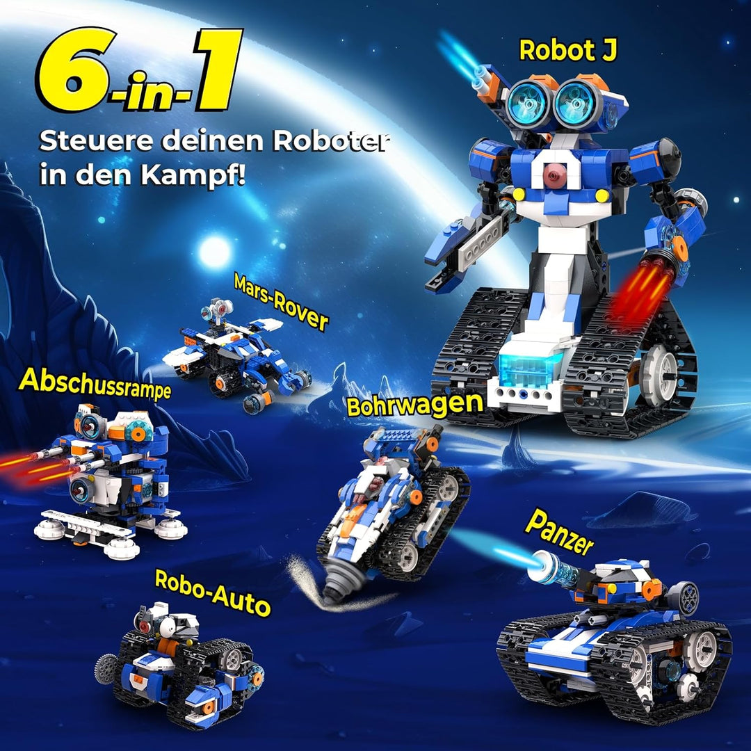 Robot J Programmierbarer Roboter mit Aufbewahrungsbox, 6-in-1 Kreativer Roboter/Panzer Bausatz für K