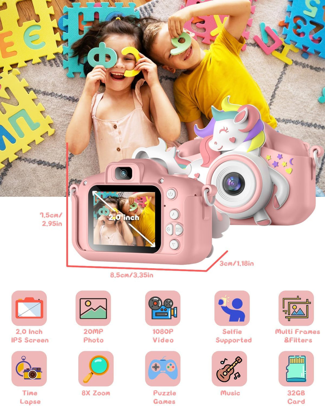 Kinderkamera, Gofunly Kinder Kamera 1080P 2,0-Zoll-Bildschirm Kamera Kinder mit 32GB SD-Karte Selfie