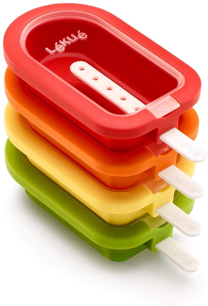 Lékué Classic Eisformen, stapelbar, 16,5 cm, 4 Stück, verschiedenfarbig, Silikon, Rot / Gelb Classic