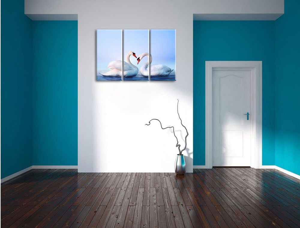 Pixxprint Zwei Schwäne auf dem Wasser als Leinwandbild/Grösse: 3 Teilig (120x80) / Wandbild/Kunstdru