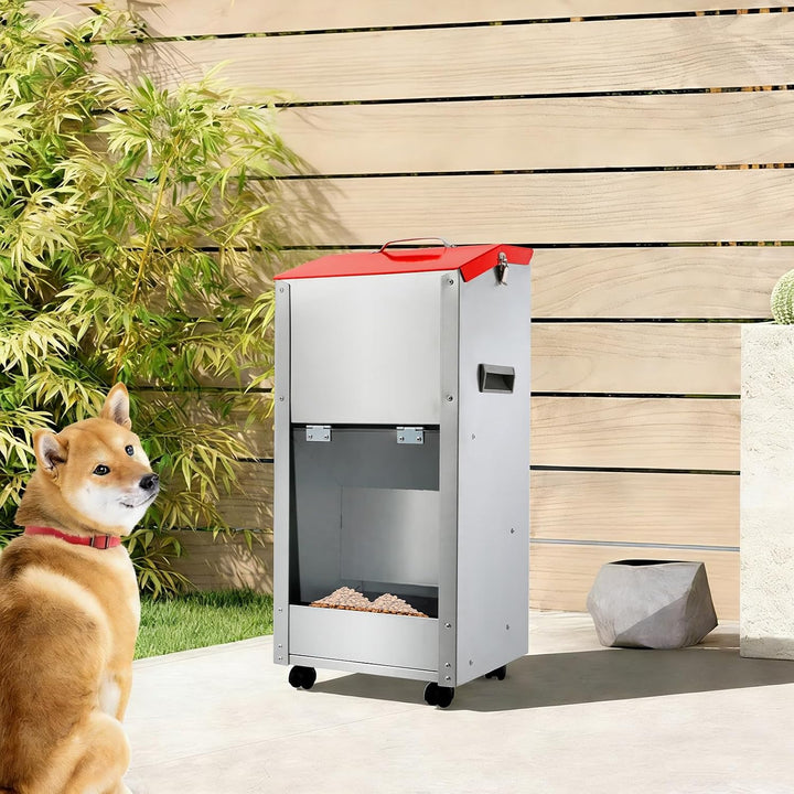 Futterautomat für Hunde und Katzen - Schwerkraft Hundefutterautomat 15 LB mit 4 Rollen und Bremsen -