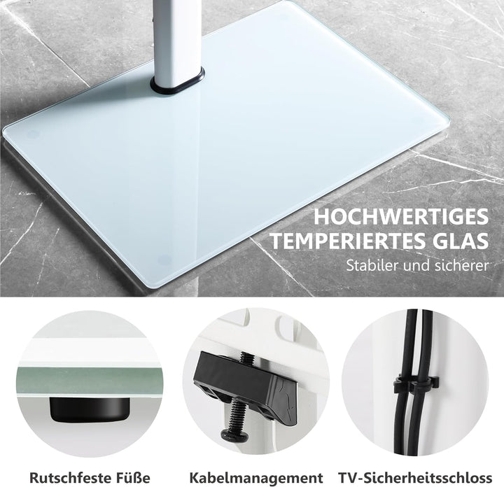 FITUEYES TV Ständer TV Bodenständer 3 Ablagen Standfuss Fernsehstand mit Regal höhenverstellbar schw