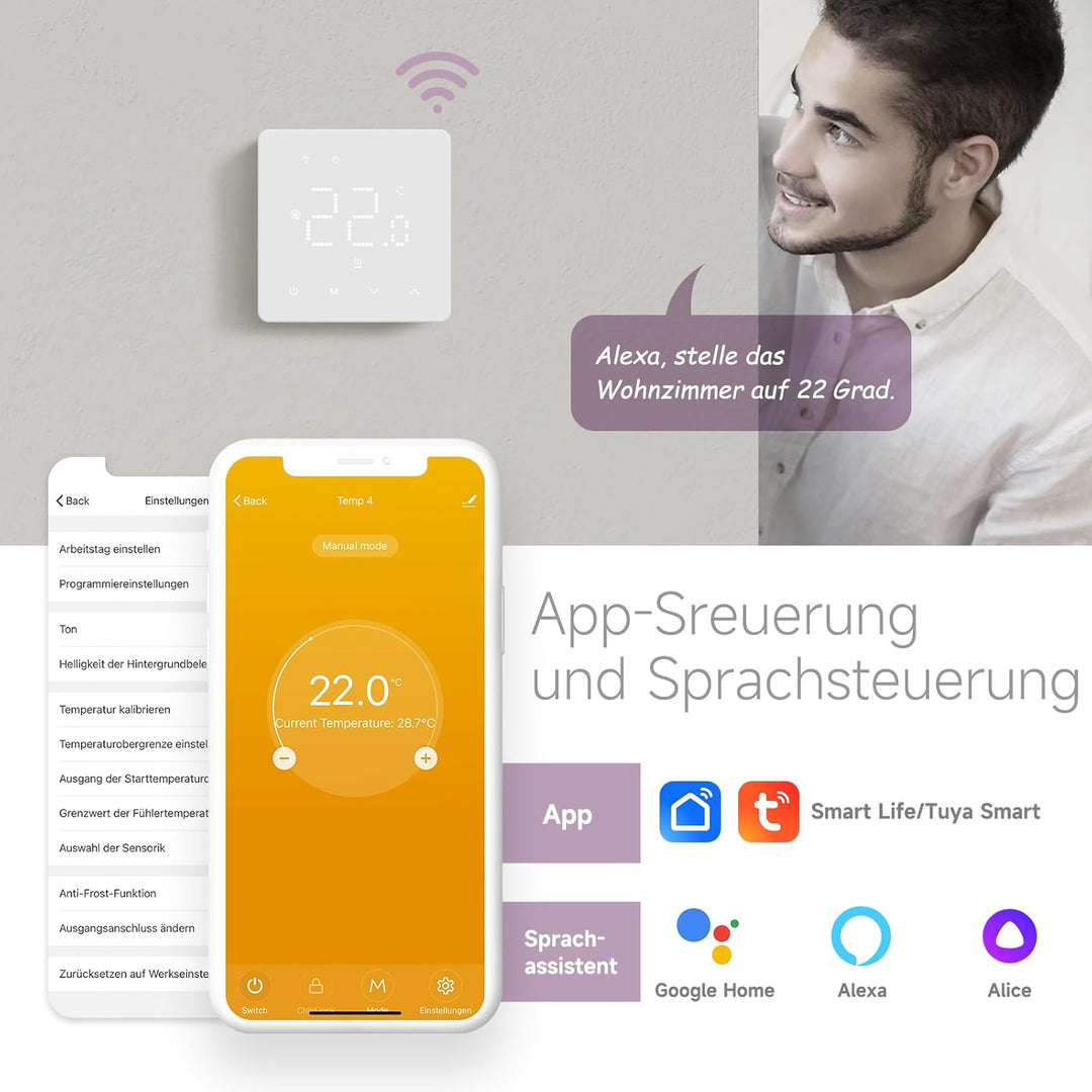 Beok Thermostat Heizung Digital Für Gaskessel, Thermostat Fussbodenheizung Smart WiFi Raumthermostat