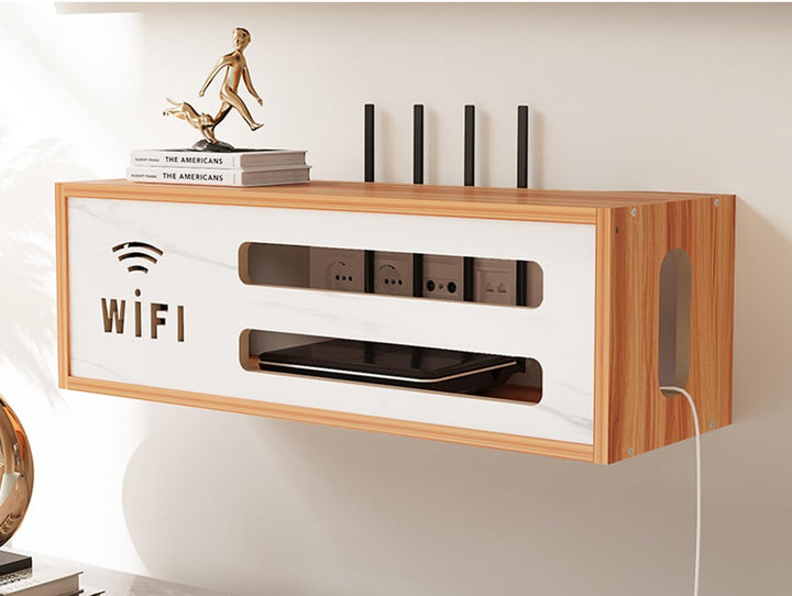 Router Schrank mit WiFi Box und Aufbewahrung für Router und Kabel, Wandmontierbares TV-Kabel-Organiz
