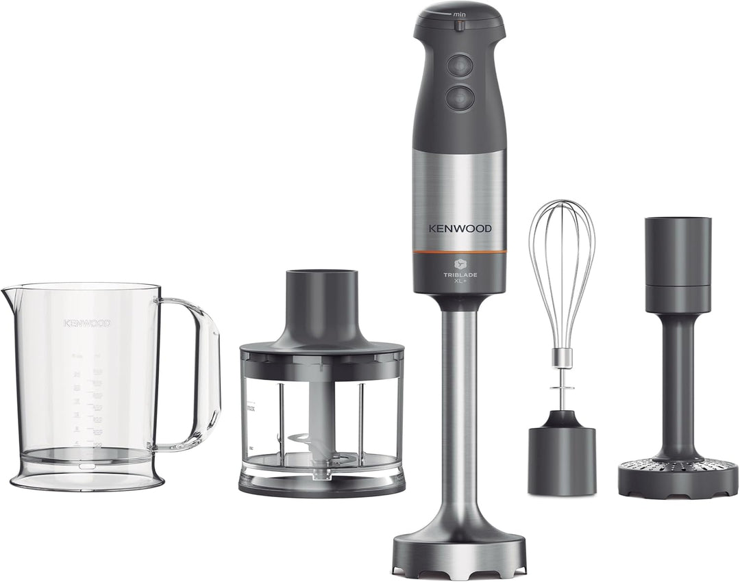 Kenwood Triblade XL HBM60.307GY Stabmixer inkl. Schneebesen, Messbecher, Kartoffelstampfer & Zerklei