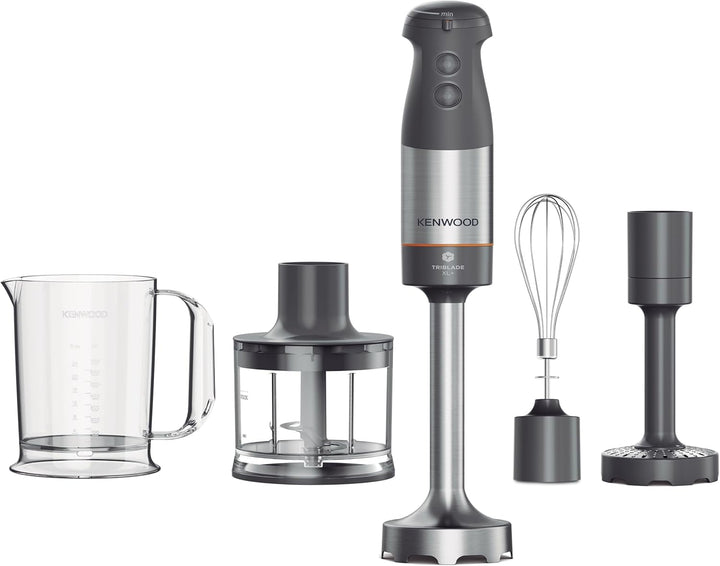 Kenwood Triblade XL HBM60.307GY Stabmixer inkl. Schneebesen, Messbecher, Kartoffelstampfer & Zerklei