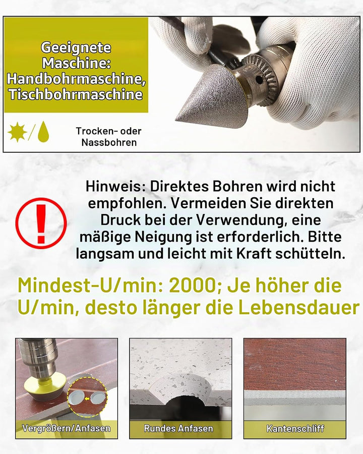 Diamant Fasenbohrer 35mm Fliesenfräser SANLEETEK - Anfasen, Formen, Vergrössern und Schleifen von Lö