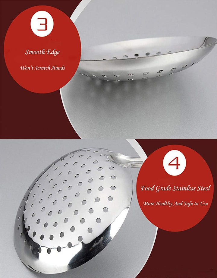 TENTA KITCHEN Dia 12CM Stainless Steel Skimmer/Slotted Spoon/Strainer Ladle with ABS Plastic Heat Re